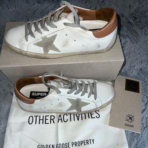 Golden Goose White & Brown Super-Star Classic Sneakers
